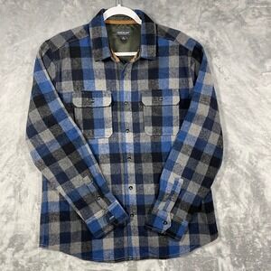 Jeremiah American Legacy Mens Plaid Flannel Shirt Blue Gray Black Size M